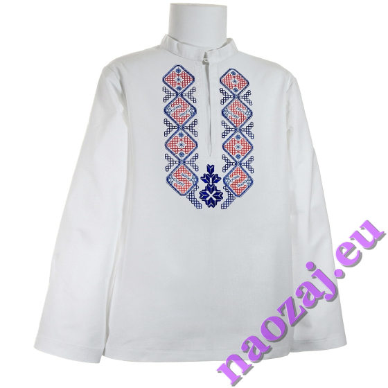 folklórna detská vyšívaná košeľa Dušanko bez manžety a zapínaním na stužku