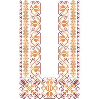 Ľudová výšivka RADOVAN - farebná varianta: červená tmavá - oranžová