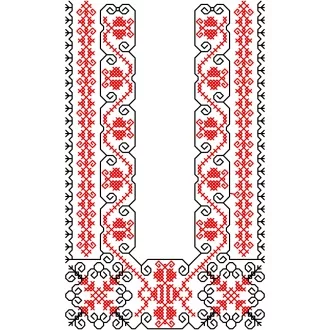Ľudová výšivka RADOVAN - farebná varianta: čierna - červená svetlá
